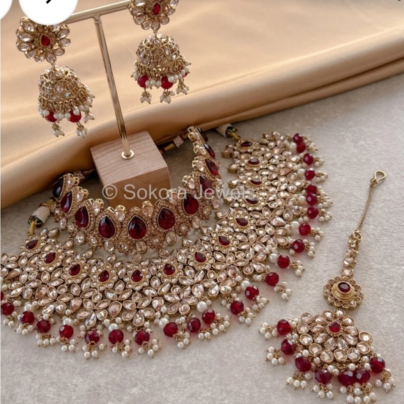 Sokora Jewles Aafiya Bridal Double necklace set Maroon